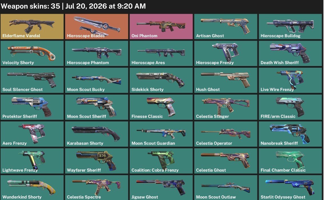 ⭐AUTO DELIVERY⭐35 Skins + 20 Agents🔶1 Knife🔶Hieroscape Blades🔶Elderflame Vandal🔶Lifetime Warranty, Sale, Ranked unlocked, Agents: 20, Skins: 35