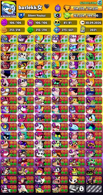 🔥 115K 🏆 | 700+ SKINS 💎 | ALL BRAWLERS FULL ⚡ | 92 PRIME 👑 | MAX 10K ELO | 7X MASTER 💀, 114000 trophies, 107 brawlers, 92 primes