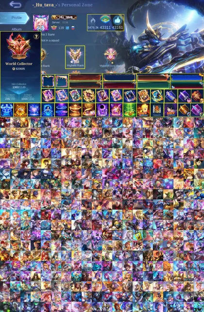 🔥937 World Collector🔥1082 Skins🔥16 Legendary🔥103 Elegant🔥106 Exquisite🔥, Sale, Rank: Legend, Level: 169, Win Rate: 50%, Heroes: 133, Skins: 1082