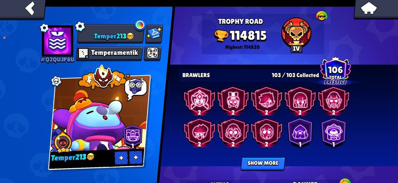 very good acc, trophies 116000, brawlers 104, primes 106