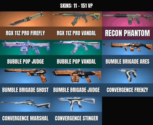 11 sk 👑 1 KNIFE 👑Vandal "RGX 11z Pro" 👑Firefly "RGX 11z Pro"👑Phantom "Recon"👑Judge, Sale, Ready for Calibration, Agents: 24, Skins: 11