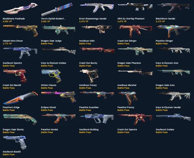 VA4773 EU EU | Level 51 | 31 skins | 9 agents | Mystbloom Fanblade, Yoru's Stylish Butterfly Comb, Sale, Calibration, Agents: 9, Skins: 31