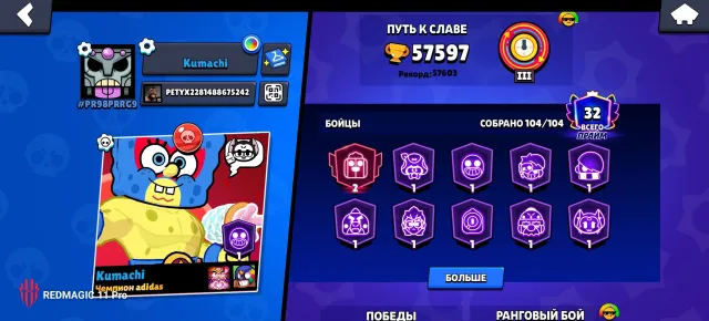 Best acount for play alot of skins and 32 11 power, trophies 57000, brawlers 104, primes 32