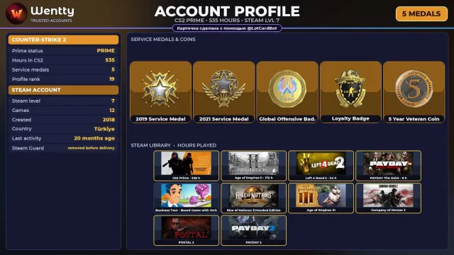 🔥 [CS2 PRIME] +5 RARE MEDALS: SERVICE 2019 — 2018 | +8 GAMES | FULL ACCESS #4BN22K, Sale, With inventory, Has PRIME
