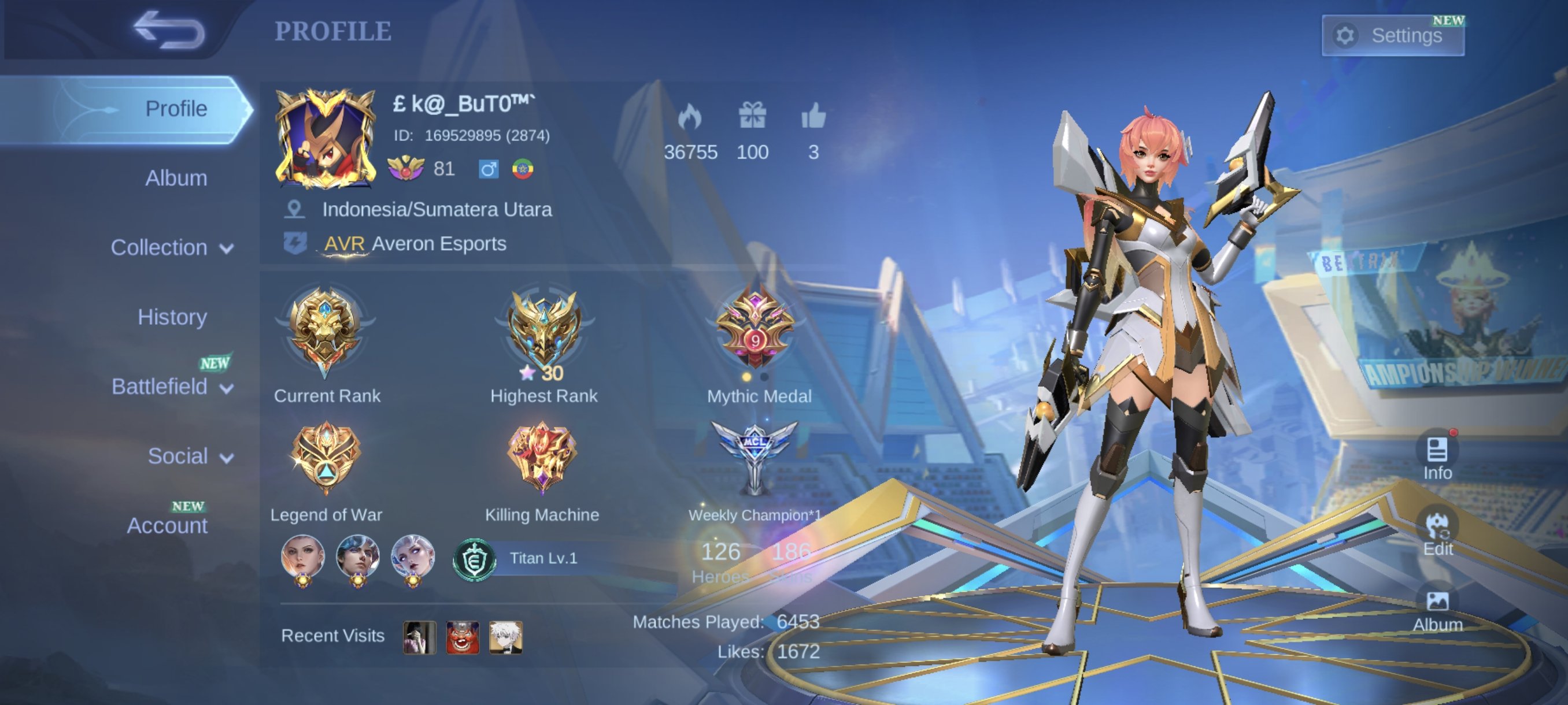 SABER 4X😎 EPIC Moskov💣 Khufra🤩 Rafaela😍 Roger💥 Carmilla🥰, Sale, Rank: Legend, Level: 111, Winrate: 51%, Heroes: 126, Skins: 186