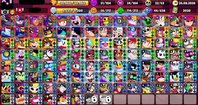 🍀104 BRAWLERS; 1 BP-TITLE🎫; 30k🏆✅|24-11 POWER; GOLD 2|✅|MECHA-PIPEY; GODZILLA BUZZ🍀~🍃FULL ACCESS🍃, 30060 trophies, 104 brawlers, 5 primes
