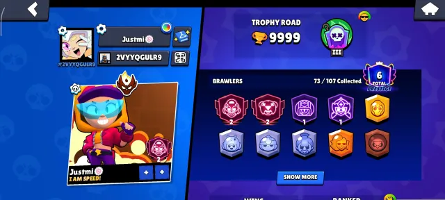 🏆 MASTERS ❤️ 0 SD WIN ⭐ 2026 DATE 🏅, 9999 кубков, 73 бравлеров, 6 праймов