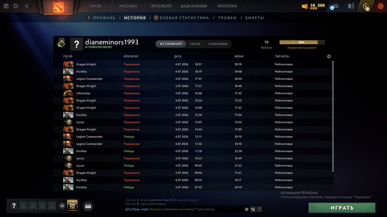 🟥19 MMR🟥AUTO DELIVERY🟥12000 ORDER🟥239 MATCHES🟥DOTA PLUS UNTIL 18.04🟥118 LVL QUARTER🟥, Sale, 78 MMR, 10455 Behavior score, 10455 вежливости, 134 games, 300 hours
