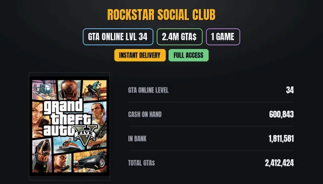 【SOCIAL CLUB】💎【GTA ONLINE】 🎯 【2.4M PURE CASH GTA$】💎【1 игр】💎Grand Theft Auto V, Продажа
