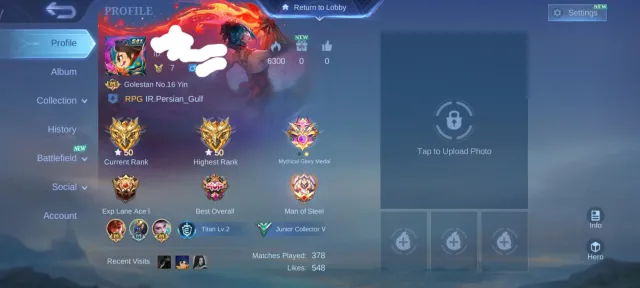MLBB | Mythical Glory 50★ | Free name change | Linked only to Gmail, Sale, Rank: Mythical, Level: 7, Win rate: 56%, Heroes: 54, Skins: 26