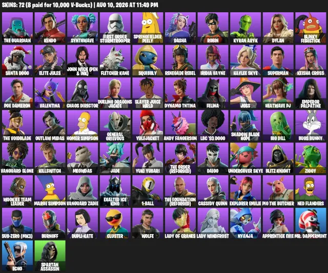 ⚔️ 72 Skins • 132 Tools • 73 Emotes • Lv. 1,316 • PC | Superman, Palpatine, Grievous, Sale, skins 72
