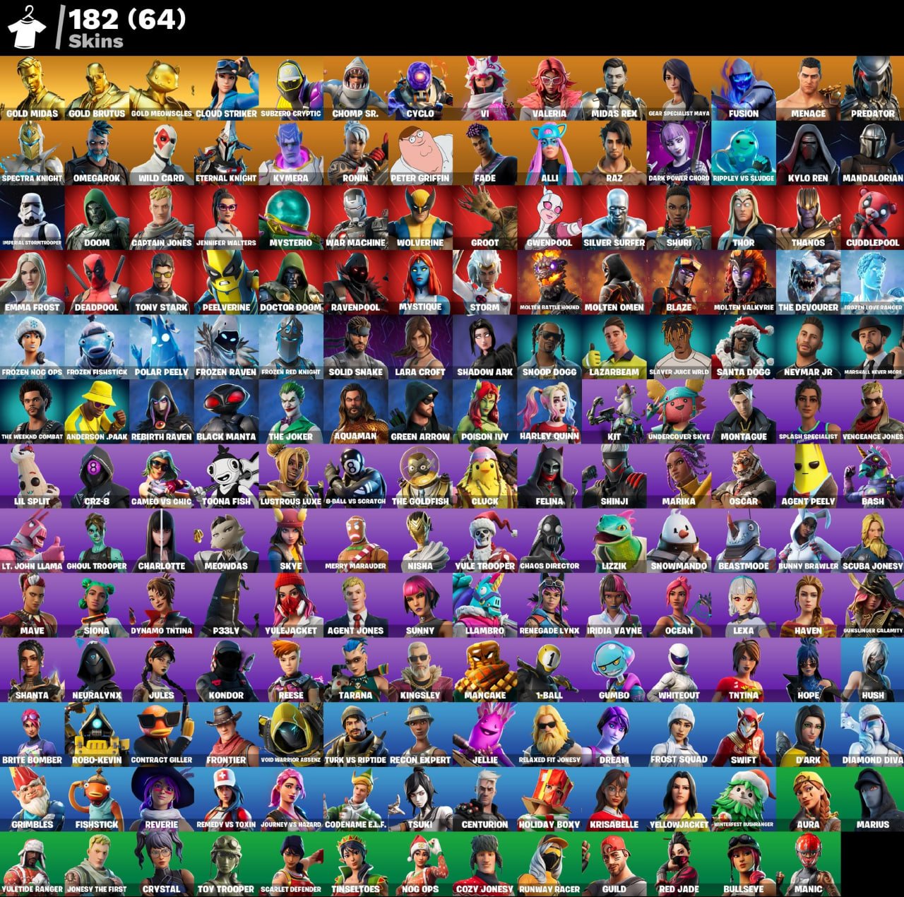 🎮 Level 1752 💰 0 V-bucks 👕 182 skins Gold Midas | Gold Brutus | Gold Meowscles | Cloud Striker |, Sale, skins 182