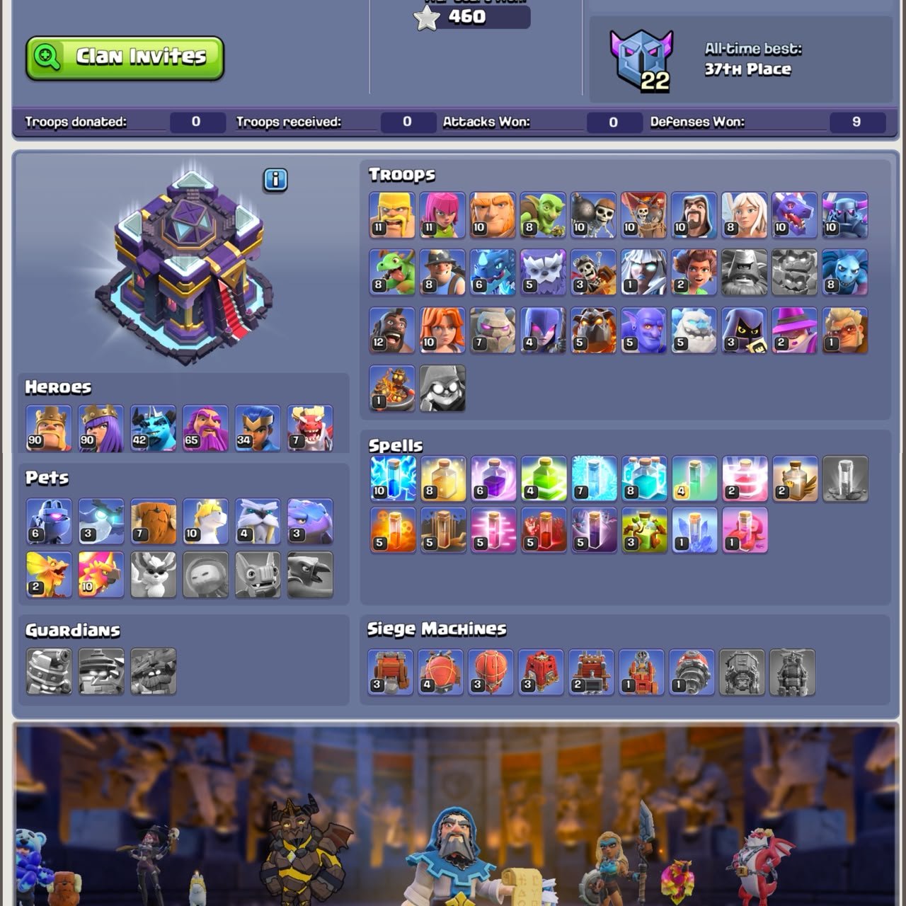 TH 15 Full Max ✦ Heroes 90-90-43-65-35-8 ✦ 12x Epic Equipment ✦ 376 CWL Medals ✦ BH 10 Almost Max, 15 TH Main Village, 10 TH Builder