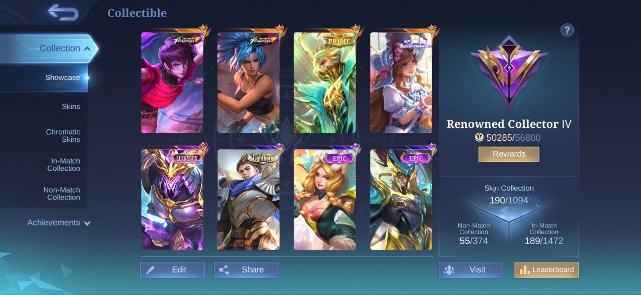 Kof Dyroth➤Prime Granger➤Lucky Saber➤Sanrio Floryn➤190 Skins➤All Emblem Max➤23 Deluxe➤, Sale, Rank: Mythic, Level: 56, Winrate: 48%, Heroes: 117, Skins: 190