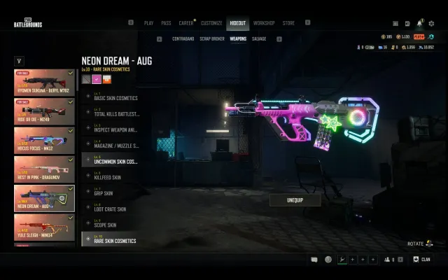 Neon dream - 10lvl + PINK CHROMA 6 PROGRESSIVE GUNS, Есть BATTLEGROUNDS Plus