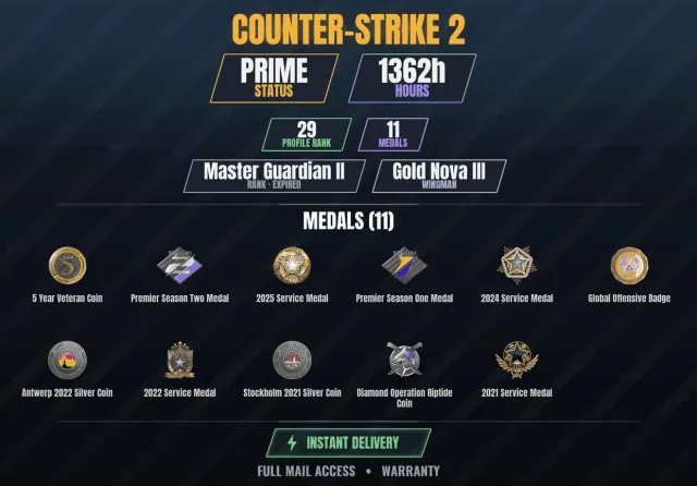 【CS2 Prime🎯1300h👑11 medals】 Diamond coin of the Riptide operation, Silver coin Stockholm 2021, Sale, With inventory, Has PRIME