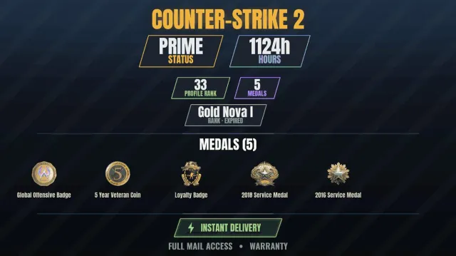 【CS2 Prime💎1100h🎯5 medals】【DOTA 2 351 WINS】 Service Medal 2016, Service Medal 2018, Badge, Sale, With inventory, Has PRIME