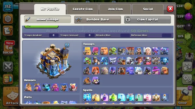 18 TH🏰5019 GEMS💎5 EPIC ITEMS🩸5 BUILDERS💯FREE NAME CHANGE🔥112 LVL🚀HEROES 21-27-8-12-6🛡️, 18 TH Home Village, 10 TH Builder