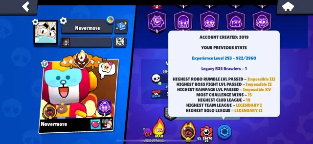 🏆75200🏆MASTER LEAGUE 2 / 105/106 HYPERCHARGES / 97 CHARACTERS AT POWER 11, 75200 trophies, 107 brawlers