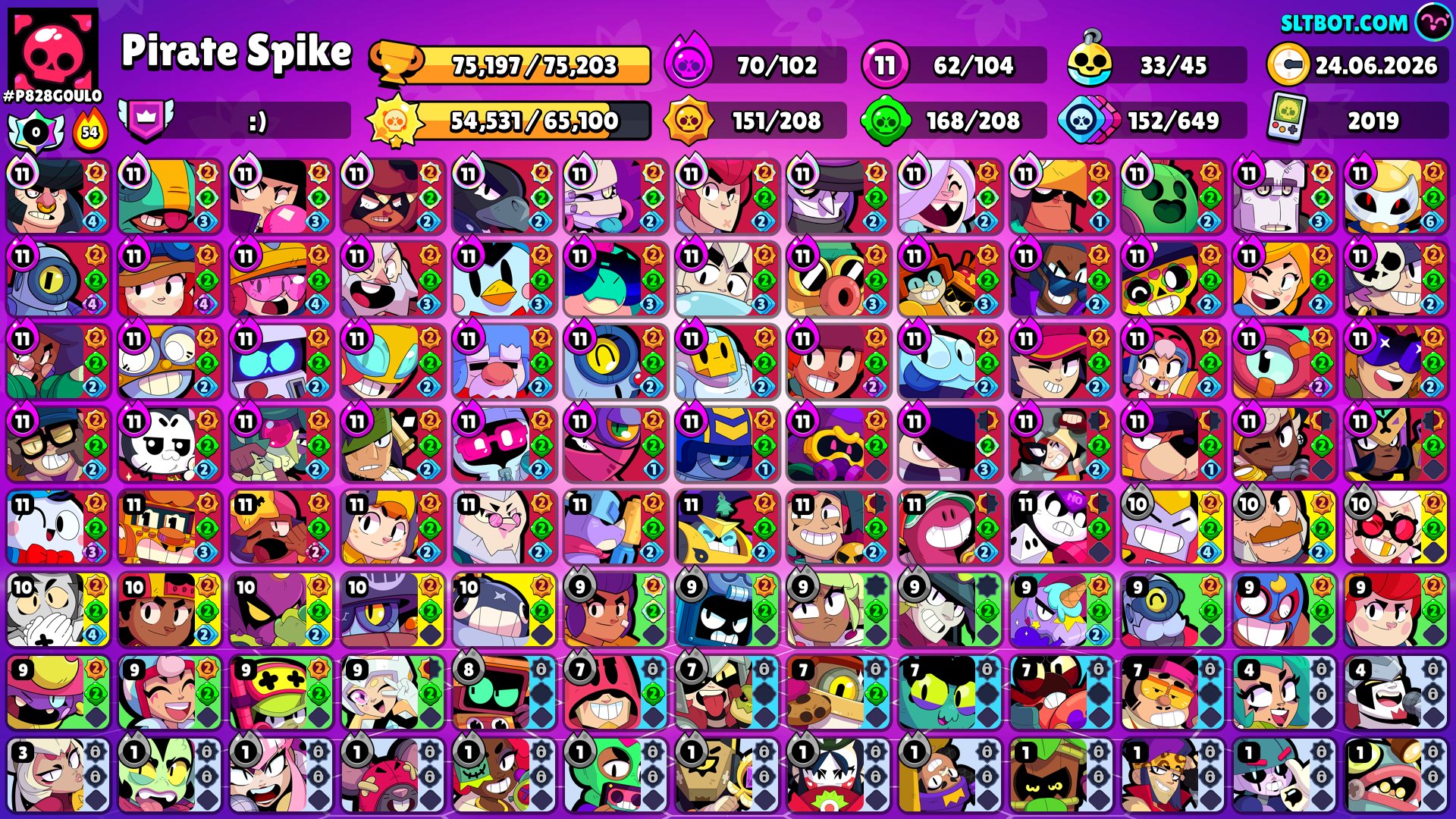 ⚡BOLT 2900⚡ 2019 with GMAIL⚡330+ SKINS (~22000 GEMS)⚡71 HYPERCHARGES⚡️, trophies 78000, brawlers 104, primes 47