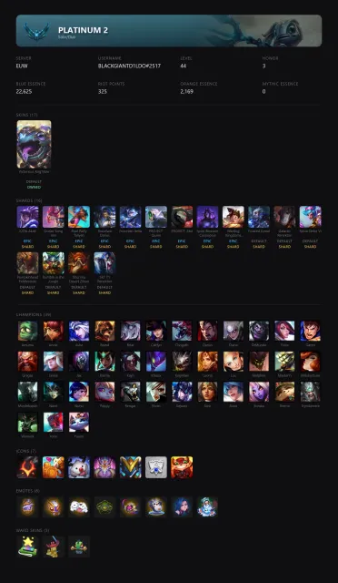 🟡┃👑 K/DA AKALI / OCEAN SONG JINX / POOL PARTY TALIYAH / PORCELAIN DARIUS┃🕗 АВТОВЫДАЧА┃🤍┃✅ ПОЧТА┃, Продажа, уровень 44, чемпионы 39, скины 17, Платина