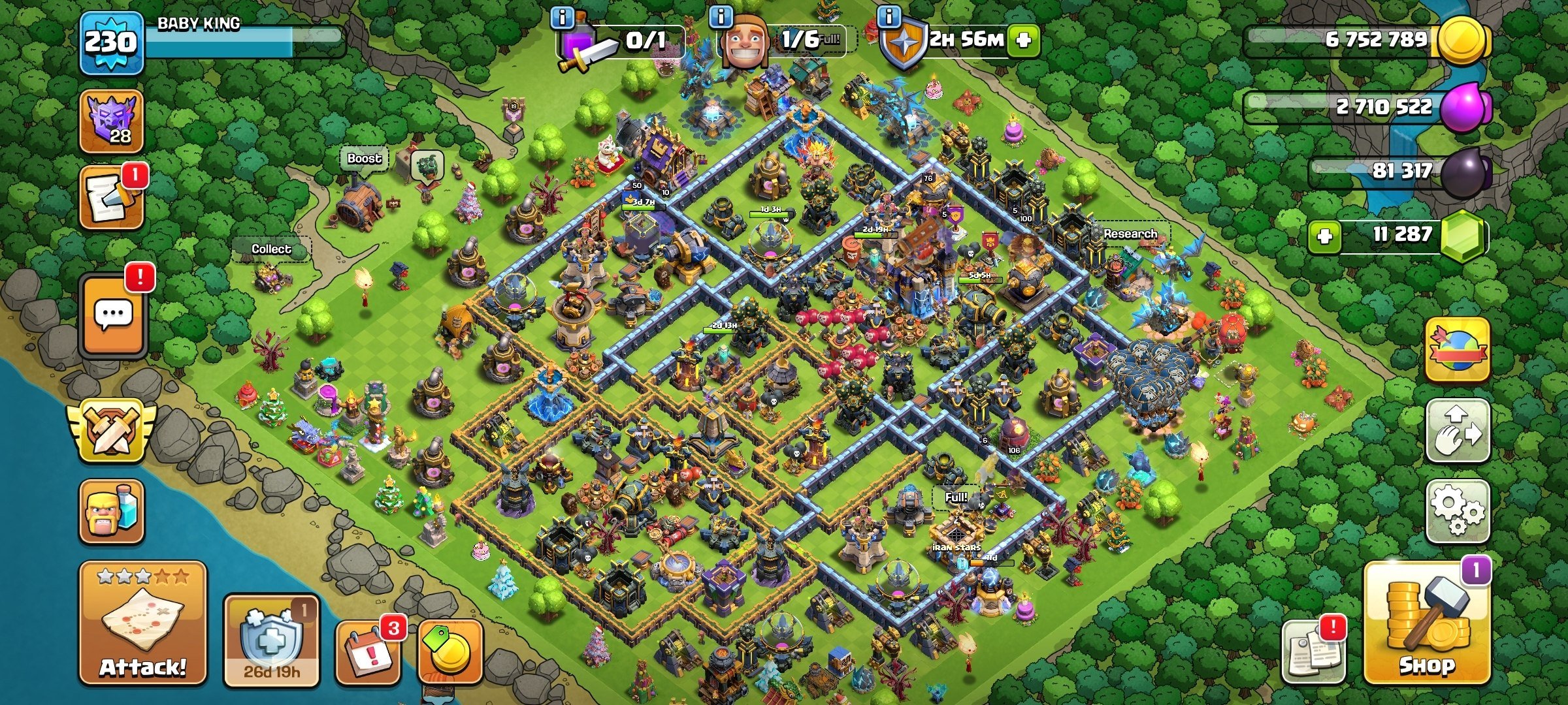 Townhall 18🔥11287 Gem💎Queen 106🎃King 100👑28Dragon🎇, 18 TH Main Village, 10 TH Builder