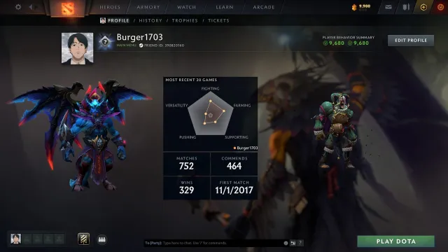 Страж | 9K порядочность, Продажа, 1082 MMR, 9680 порядочности, 9680 вежливости, 752 матчей, 938 часов