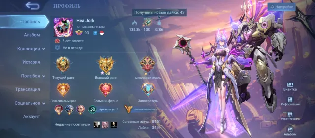 Account with Mega Collector 2, Sale, Rank: Legend, Level: 93, Win Rate: 51%, Heroes: 133, Skins: 573