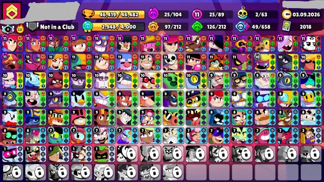 🤍46k🤍89/106🤍25 11 POWER🤍25 HYPER🤍HEROINE BIBI🤍STAR SHELLY🤍GOLDEN CHESTER🤍, 46000 trophies, 89 brawlers