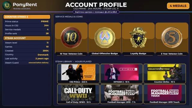 🦄 「CS2 PRIME」 +4 RARE MEDALS: 10 YEARS · GO · LOYALTY ♡ 2004 ♡ +5 GAMES ♡ FULL ACCESS 🌸 #449IHD, Sale, Inventory empty, Has PRIME