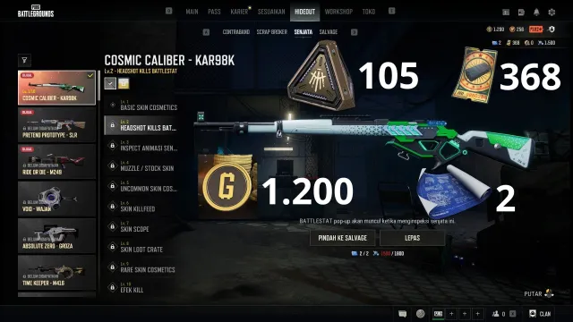 🌟 [PROGRESSIVE] COSMIC CALIBER - KAR98K + BATTLESTAT KAR | 1200 G-COIN + 2 SCHEMATICS, Yes BATTLEGROUNDS Plus