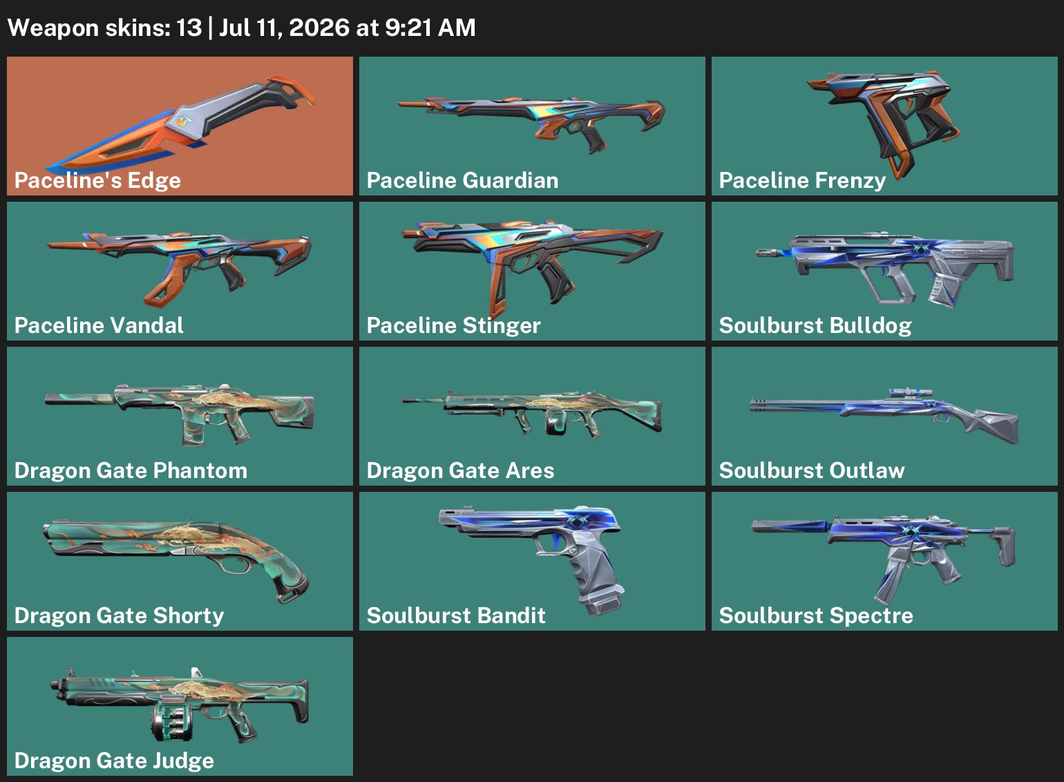 🎀✨13 SKINS✨🎀🕵️Blade Aerodynamics🕵️Vandal Aerodynamics💖Phantom Dragon Gate💎💖REBINDING♾️, Sale, Gold 1, Agents: 6, Skins: 13