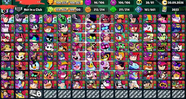 Full description below, 106000 trophies, 106 brawlers, 100 primes