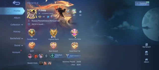 Mobile legends yoy, Sale, Rank: Mythic, Level: 100, Winrate: 53%, Heroes: 80, Skins: 103