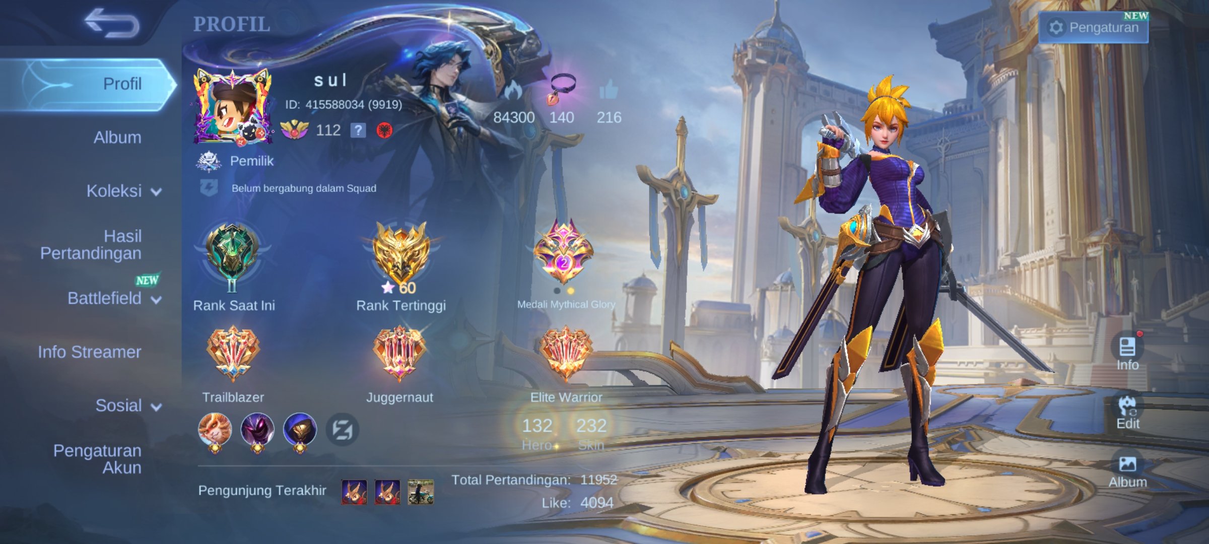 SAFE & CHEAP | EMBLEM MAX, KARINA KOF AND HAVE 20 EPIC SKIN, Sale, Rank: Epic, Level: 142, Winrate: 51%, Heroes: 132, Skins: 232