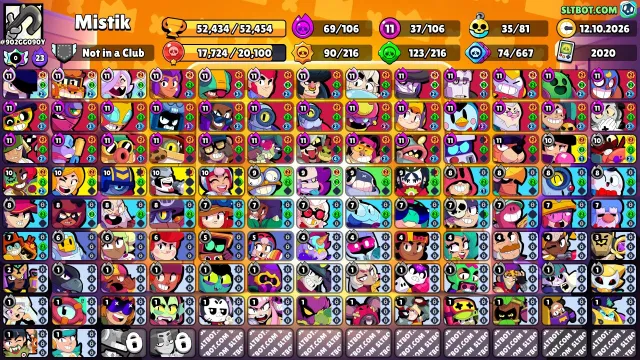 💜 《🏆52,400 CUPS🏆》《👤 106 BRAWLERS👤 》《🌟37x11 POWER🌟 》《💰280+ SKINS💰》《🌟VERY FAT ACCOUNT🌟》💜, 52434 cups, 106 brawlers, 29 primes