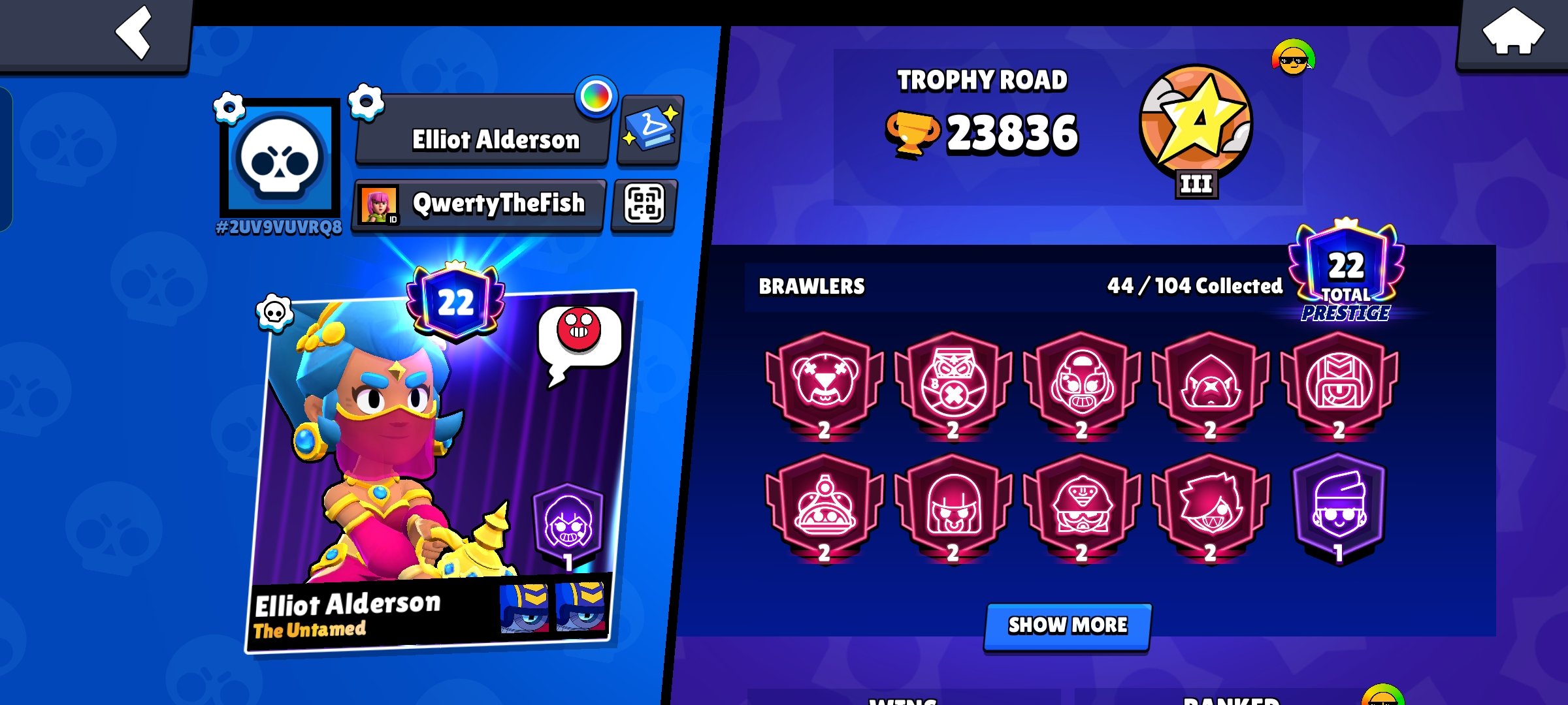 23.8k Trophies | 44 Brawlers | 22 Prestige | Personal Account, Fast Delivery!, trophies 23836, brawlers 44, primes 22