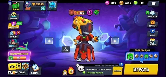 An account with 62 fighters and a bunch of skins + a lot of donations, trophies 33653, brawlers 62, primes 27
