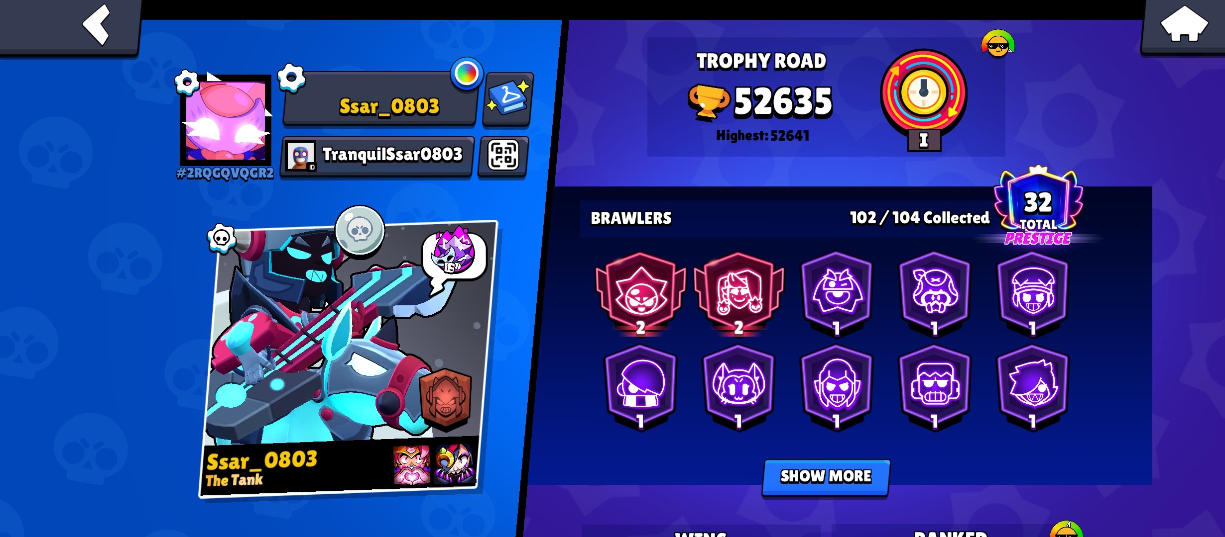 🏆𝟱𝟯𝐊🏆【🎫𝟭𝟴 BP SKINS🎫】👤1О2/1О4👤𝟮𝟲𝟱 SKINS~27k💎❰𝟯𝟭 11-x C HYPER❱📹VIDEO REVIEW📹, trophies 53000, brawlers 102, primes 32