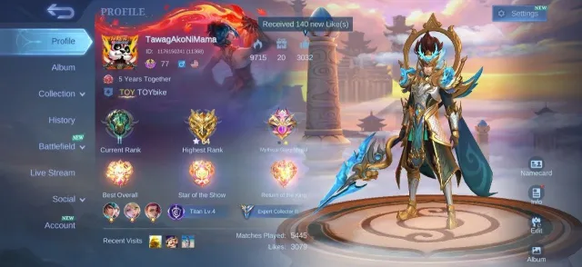 Collector Natalia✨Akai✨Epic Zilong✨Lolita✨Kagura✨Moskov✨Layla✨Sun✨Grock✨Emblem Max, Продажа, Ранг: Эпик, Уровень: 77, Процент побед: 50%, Герои: 112, Облики: 145