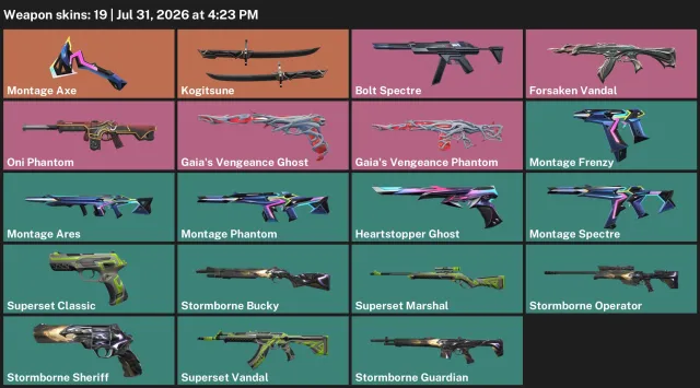 🟦EU🟦⟨2 KNIVES, Kogitsune, Vandal "The Forgotten", Phantom "Earth's Retribution"⟩, Sale, Ranked unlocked, Agents: 14, Skins: 19