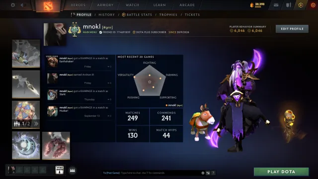 ⚪️⚫️⚪️【2551 MMR】⚪️【 ~100% SICHERHEIT】【DOTA+】⚫️【6046 EHRLICHKEIT】⚪️【249 SPIELE】【Auto-Ausgabe】⚫️, Verkauf, 2551 MMR, 6046 Ehrlichkeit, 6046 Höflichkeit, 249 Spiele, 447 Stunden