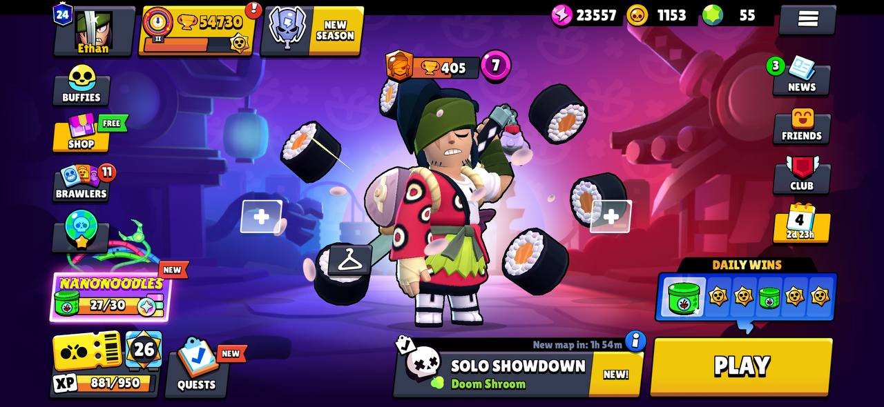 34k 🏆, 87 brawlers + Sirius, 11 leg, 21 11 strength + 17 hyper, 4k coins, 210 skins, description👇, trophies 54000, brawlers 104