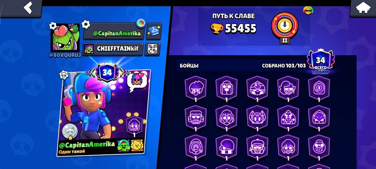 55K Trophies🏆103/103 Brawlers🔥 Skins worth 20,000 Gems 💎 8-Year Account (Star Shelly) Full Access, trophies 55555, brawlers 104, primes 34