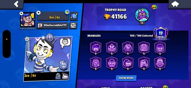 top account for starting at low price | FULL ACCESS + EMAIL CHANGE | 41166 trophies, 100 brawlers, 17 primes