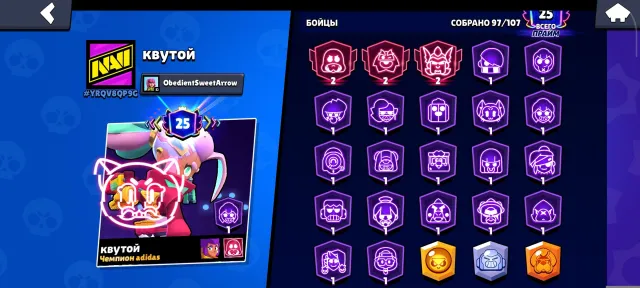 Selling a Brawl Stars account, 45554 trophies, 97 brawlers, 25 primes