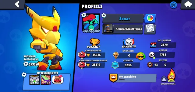 Heroine Bibi King Ru other exclusive skins n other game have info, trophies 25000, brawlers 76