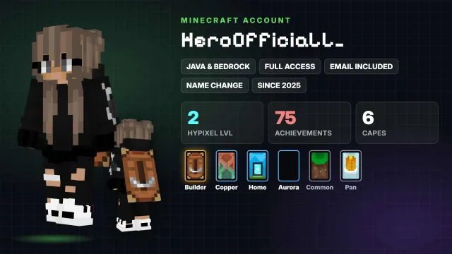 🦸 Cloaks (6): Builder,Copper,Home,Aurora,Common,Pan ✅ Java & Bedrock & full access, Sale, All account data