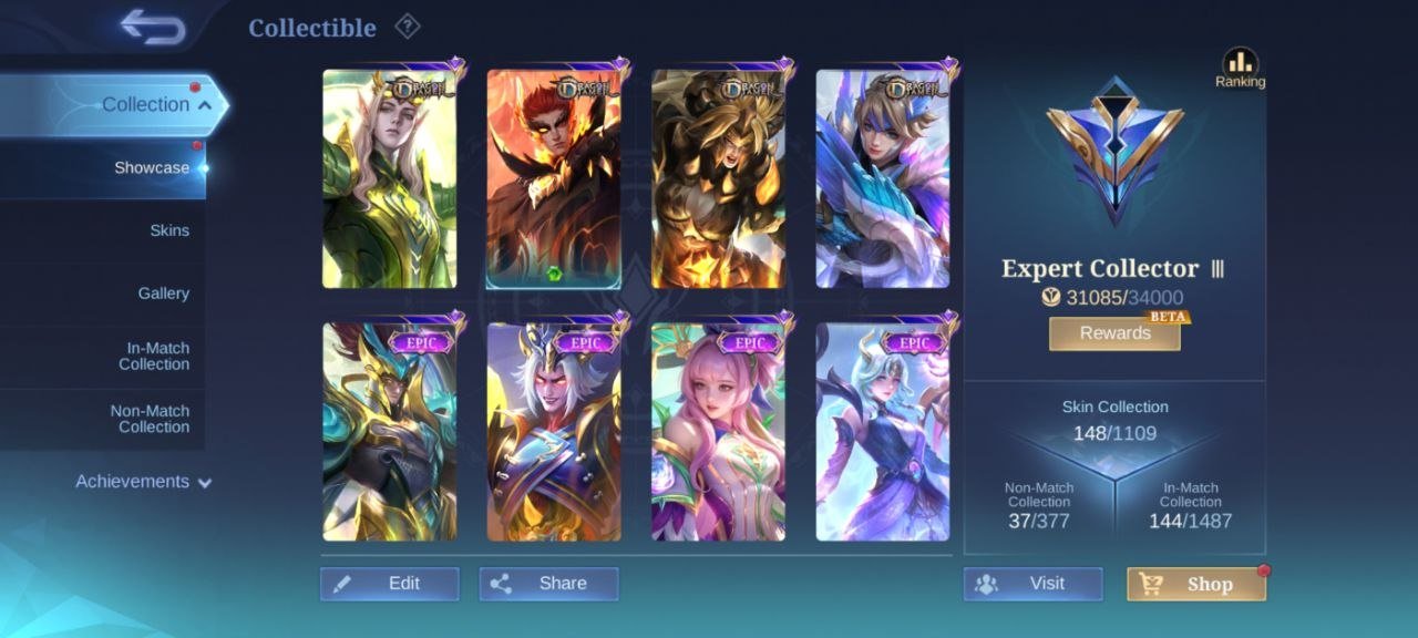 collector Natalia deluxe 20 EPIC lunox Kagura YSS khufra valir Carmila Gaara Vale emblem Max, Sale, Rank: Mythic, Level: 49, Winrate: 54%, Heroes: 99, Skins: 148