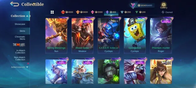 Luckybox Irthil⇨Kimmy🌲deluxe 39🌲Epic moskov⇨Gusion⇨Khufra⇨valir⇨lunox⇨Carmilla⇨Naruto Gaara Vale, Продажа, Ранг: Мифический, Уровень: 84, Процент побед: 50%, Герои: 138, Облики: 267